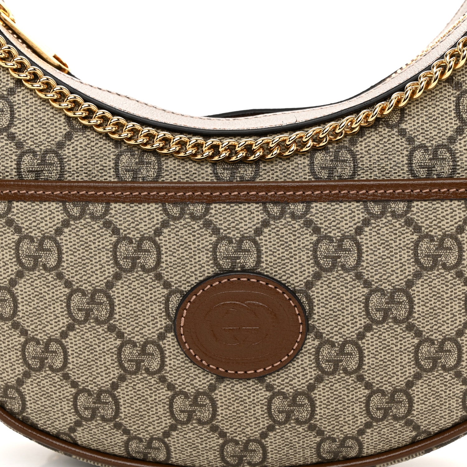 Gucci GG Supreme Monogram Azalea Calfskin Mini Retro Interlocking G Half Moon Bag Beige Ebony Brown Sugar 8 of 10