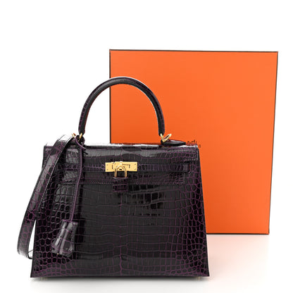 Hermes Shiny Porosus Crocodile Kelly Sellier 25 Amethyst 11 of 11