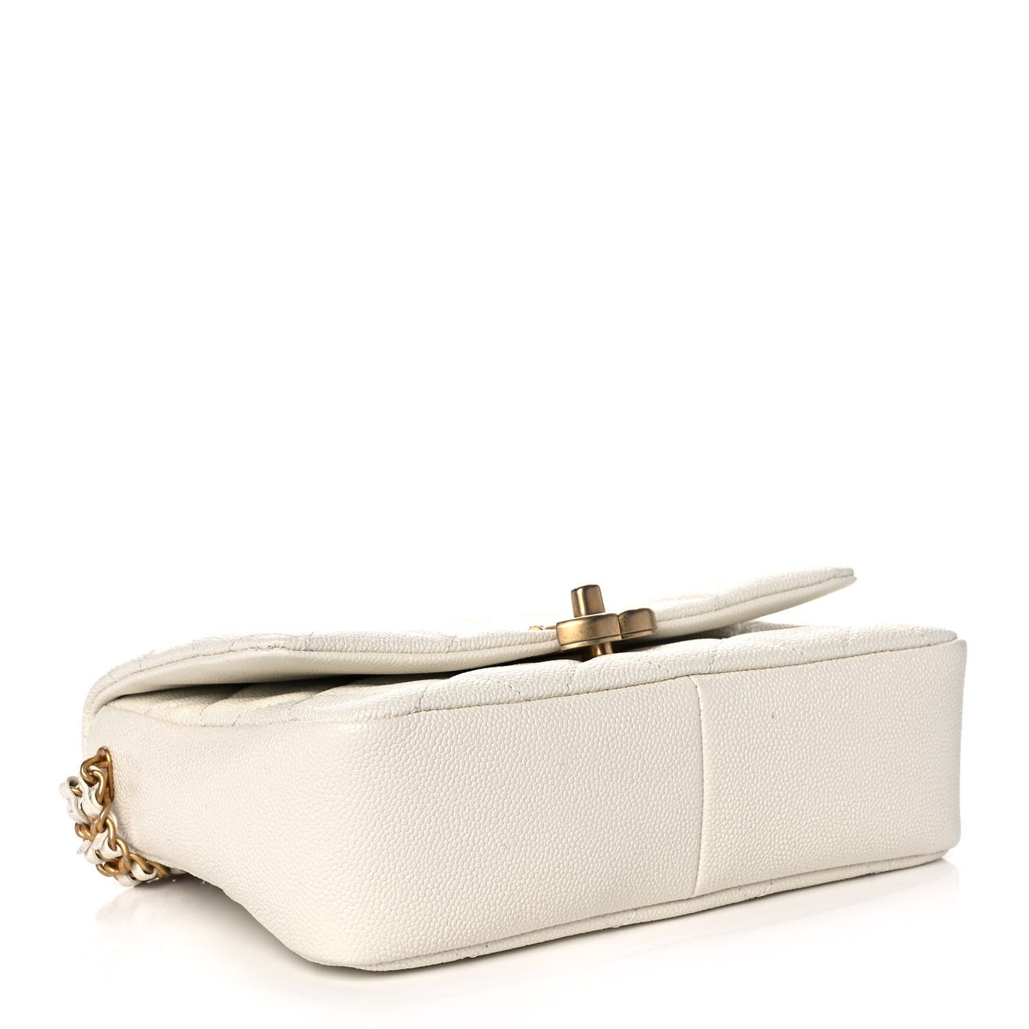 Shiny Caviar Quilted Small Chain Melody Flap White