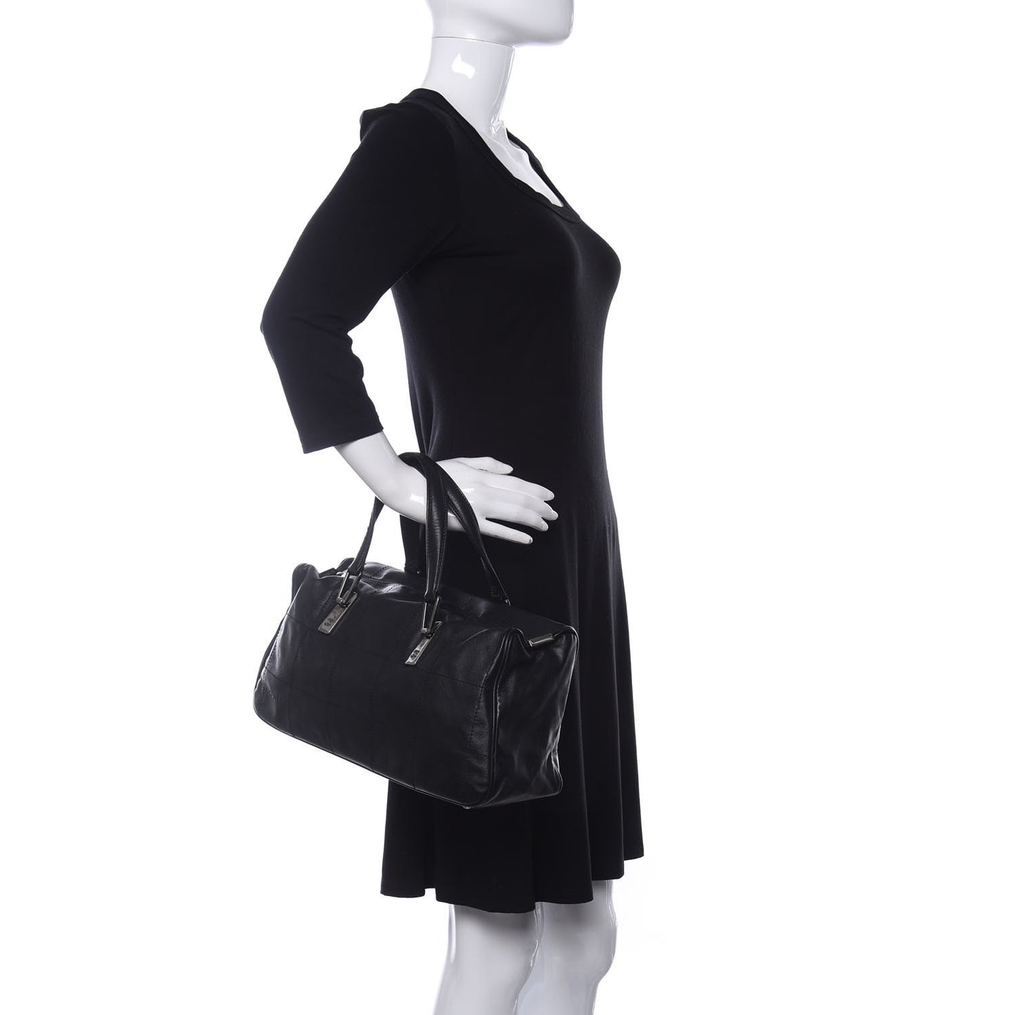 Lambskin Square Stitched Large Tote Black