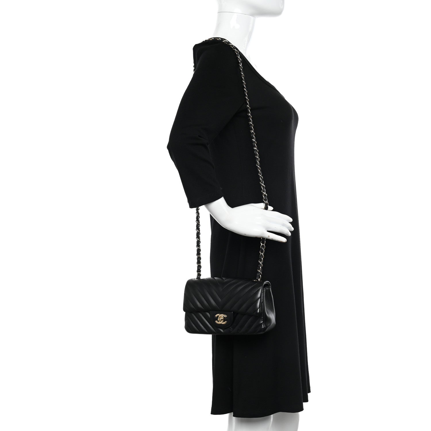 Chanel Lambskin Chevron Quilted Mini Rectangular Flap Black 2 of 11