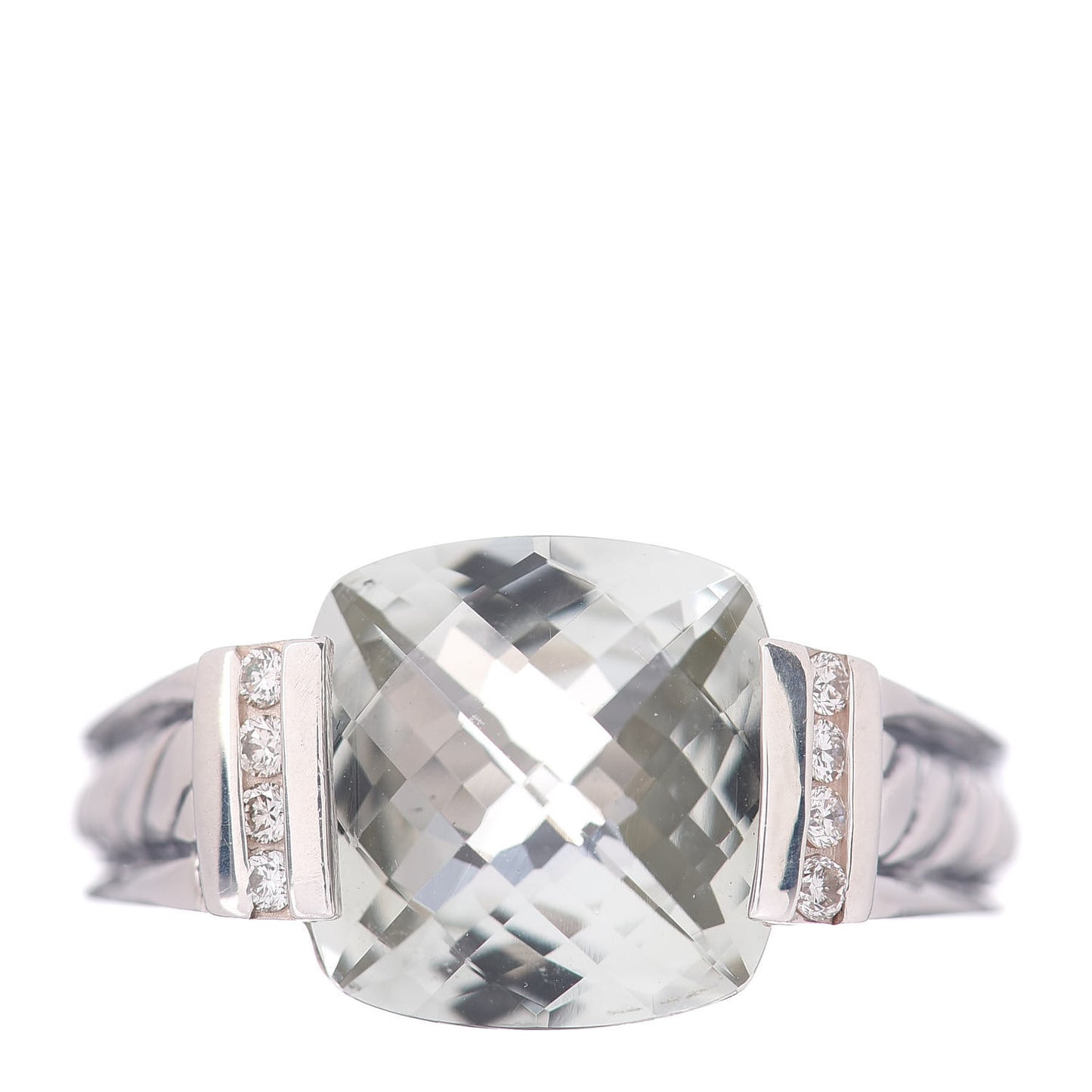 Sterling Silver Diamond Prasiolite 11mm Deco Ring 54 6.75