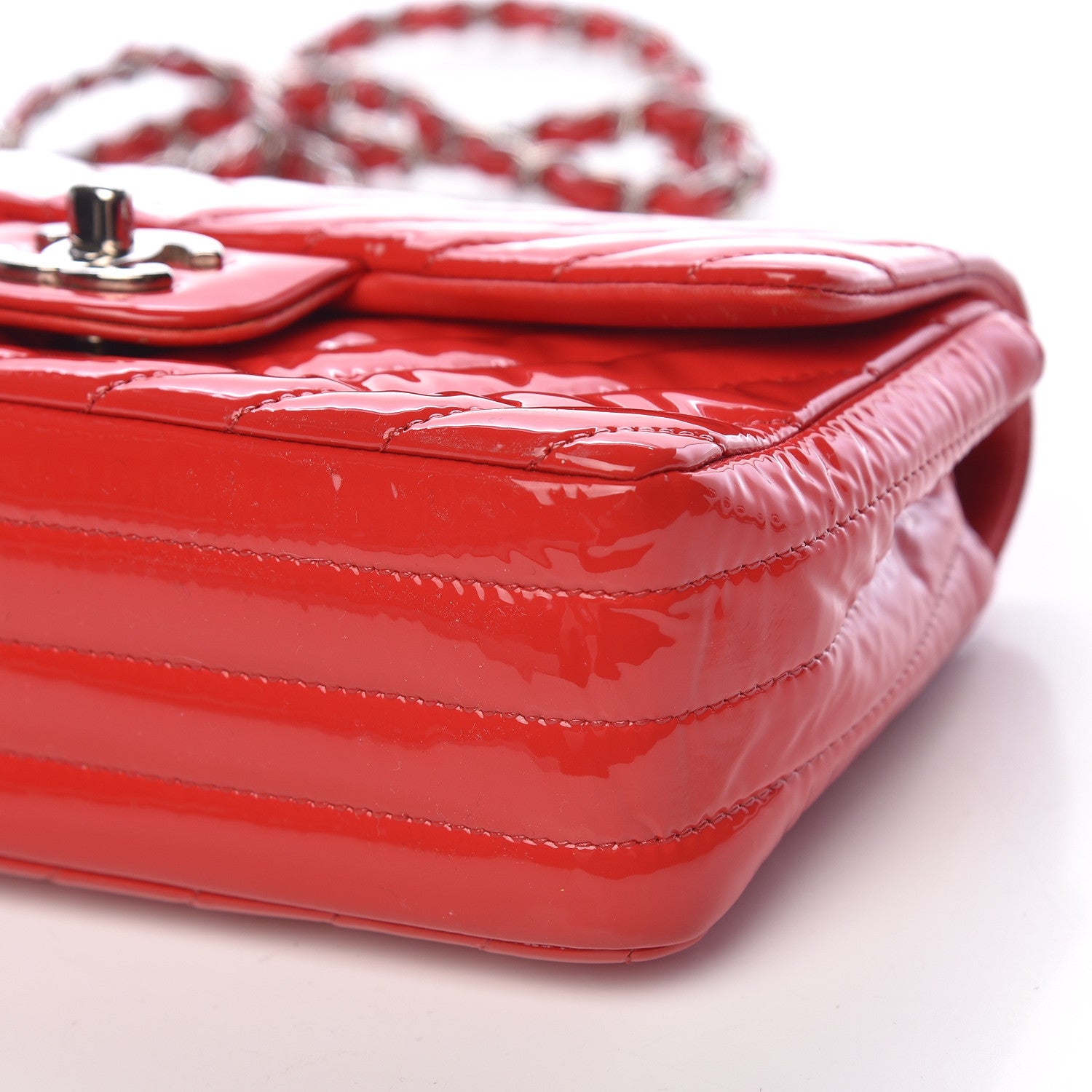 Chanel Patent Calfskin Chevron Quilted Mini Rectangular Flap Red 7 of 11