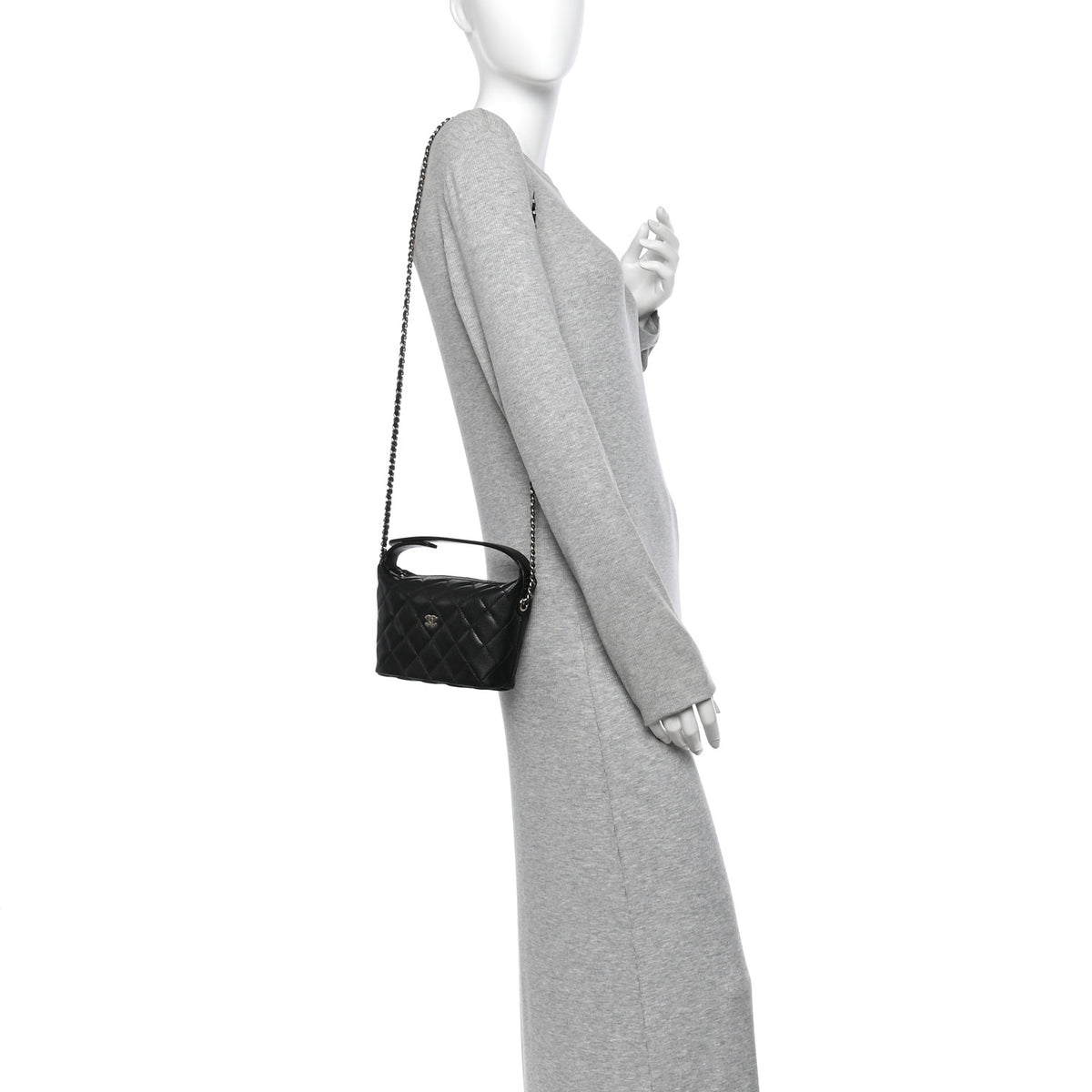 Chanel Caviar Quilted Hobo Clutch With Chain  Black 2 of 11