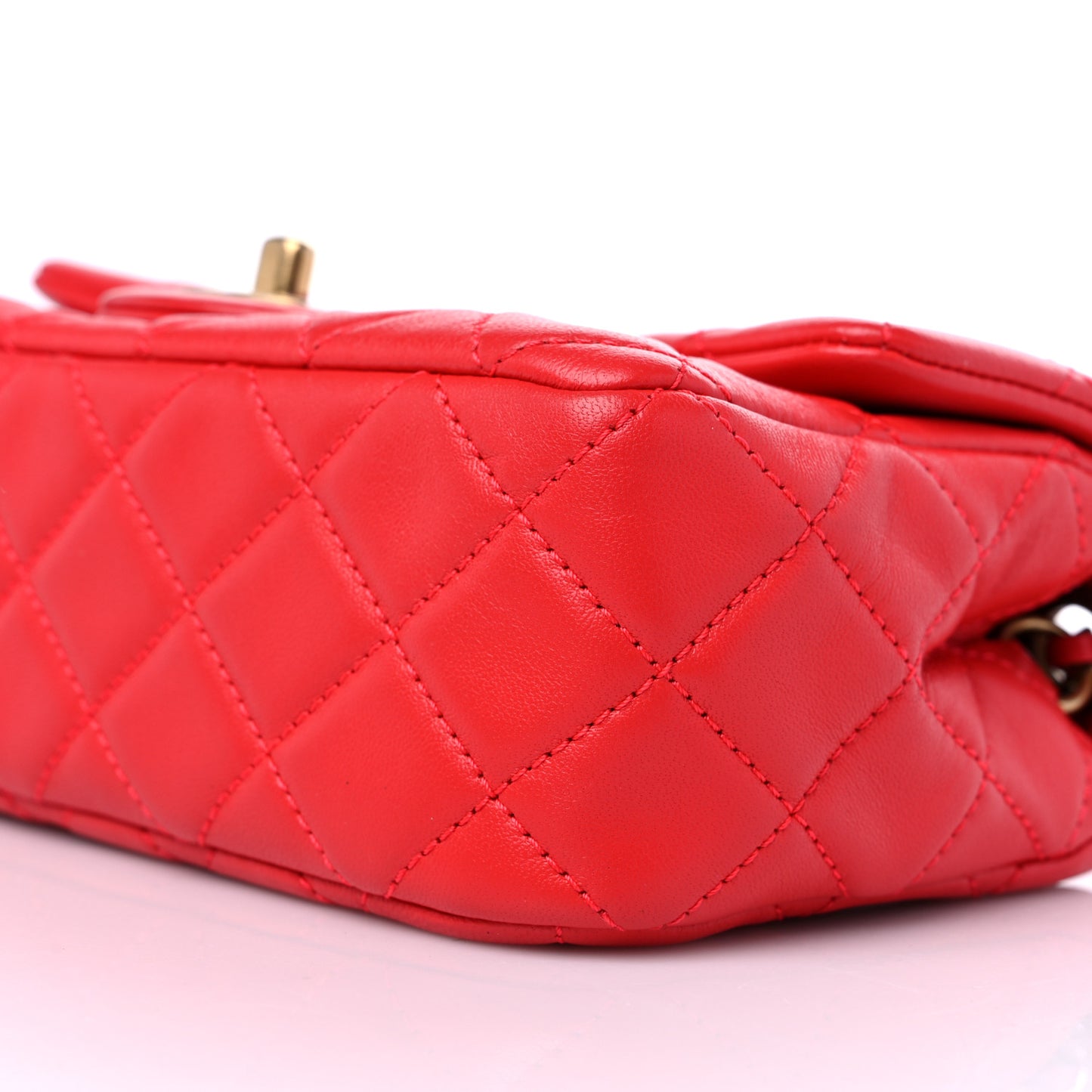 Lambskin Quilted Mini Rectangular Pearl Crush Flap Red