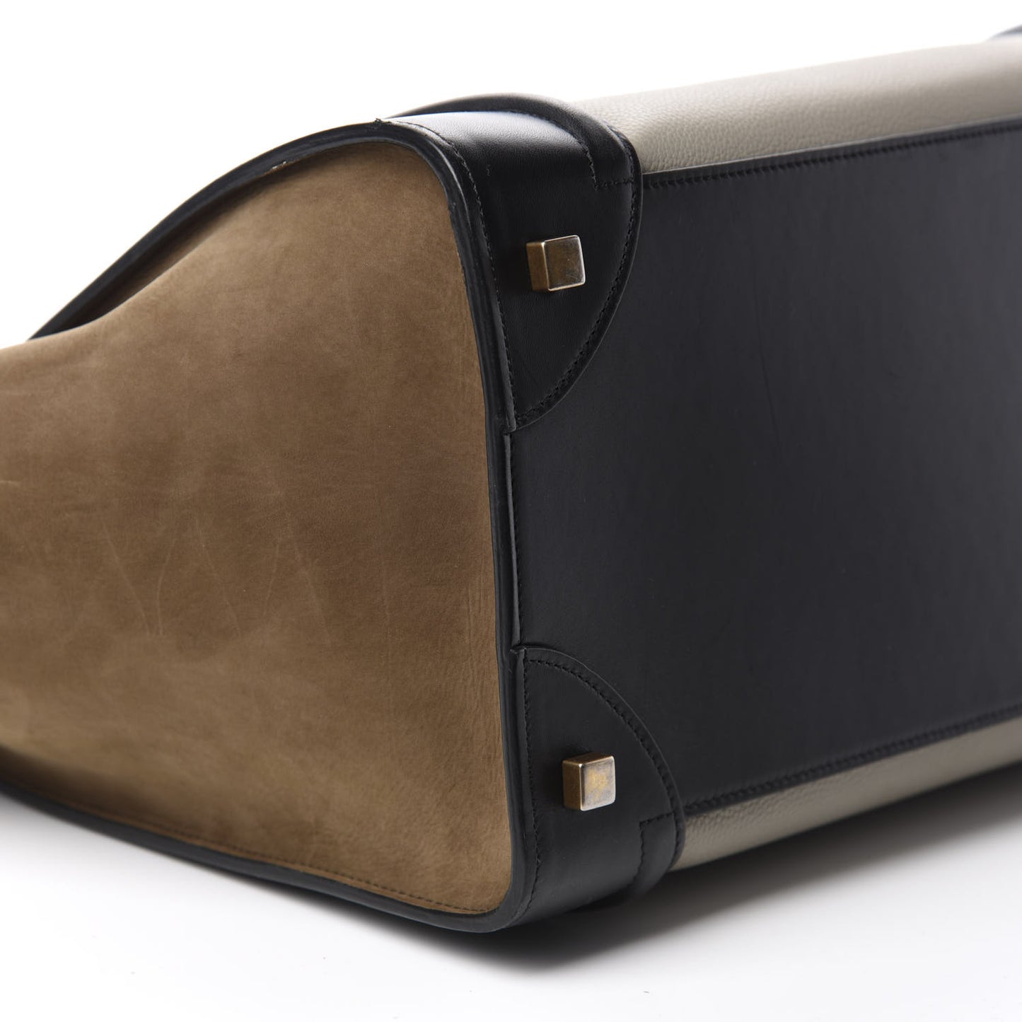 Baby Grained Calfskin Suede Mini Tri-Color Luggage Stone