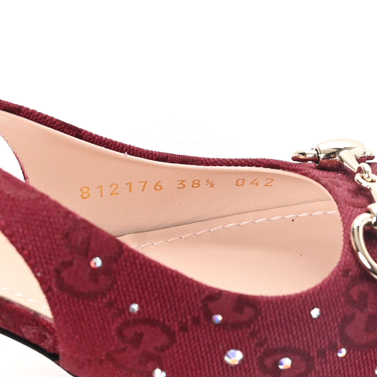 Gucci New Canvas Crystal GG Monogram Horsebit Slingback Pumps 38.5 Rossa Ancora 9 of 10