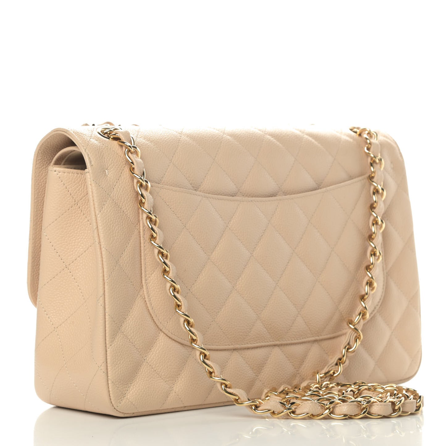Caviar Quilted Jumbo Double Flap Beige Clair
