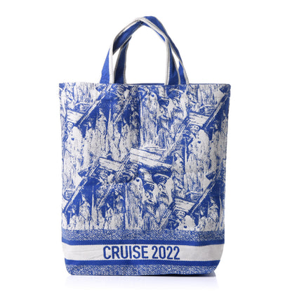 Christian Dior Canvas Print Cruise Tote Ivory Blue 1 of 9