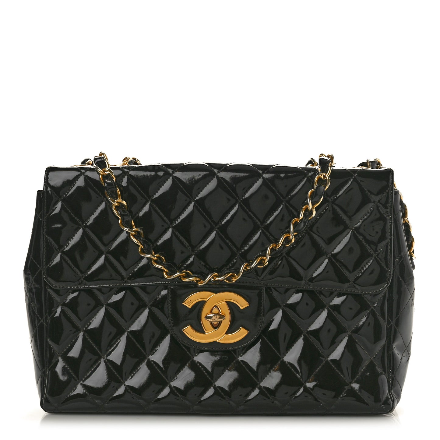 Patent Quilted XL Jumbo Single Flap Black