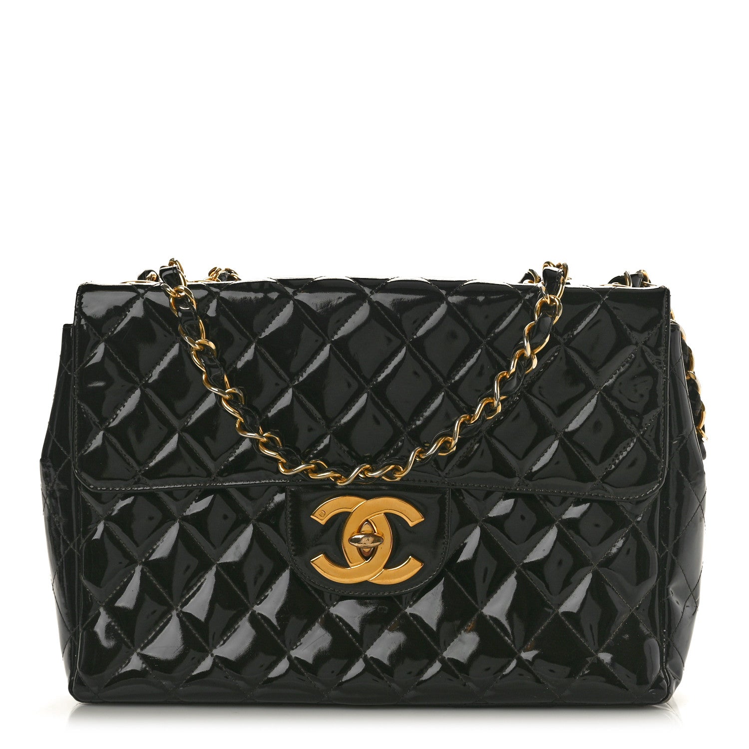 Chanel Patent Quilted XL Jumbo Single Flap Black 1 of 12