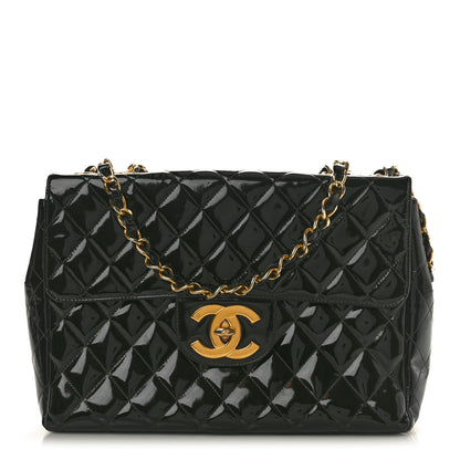 Chanel Patent Quilted XL Jumbo Single Flap Black 1 of 12