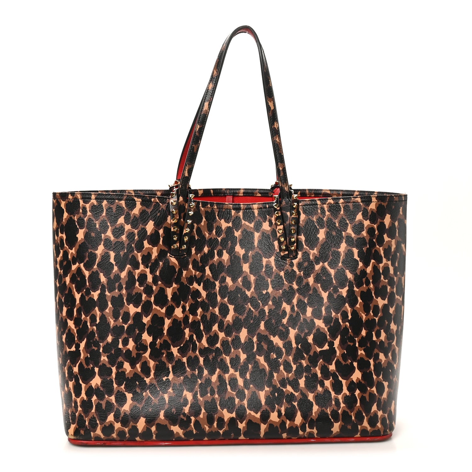 Christian Louboutin Calfskin Leopard Print Spikes East West Cabata Tote Brown 1 of 10