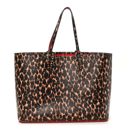 Christian Louboutin Calfskin Leopard Print Spikes East West Cabata Tote Brown 1 of 10