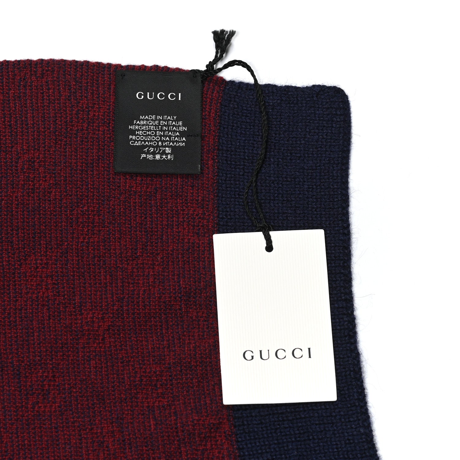 Gucci Alpaca Wool Knit GG Monogram Hog Scarf Navy Red 5 of 5