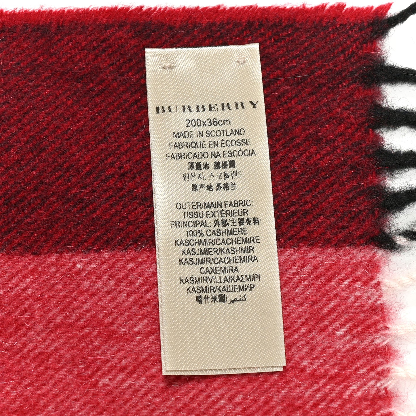 Cashmere Half Mega Check Fringe Scarf Red