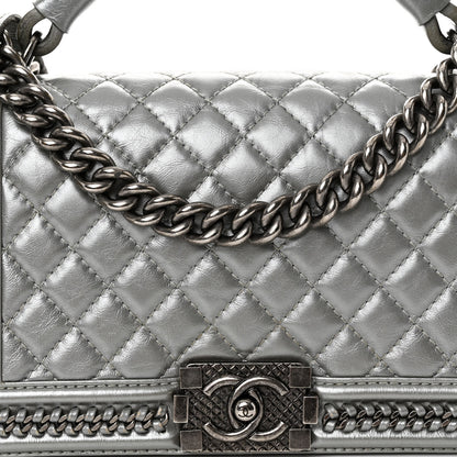 Chanel Metallic Aged Calfskin Quilted Medium Top Handle Boy Flap Silver 8 of 12