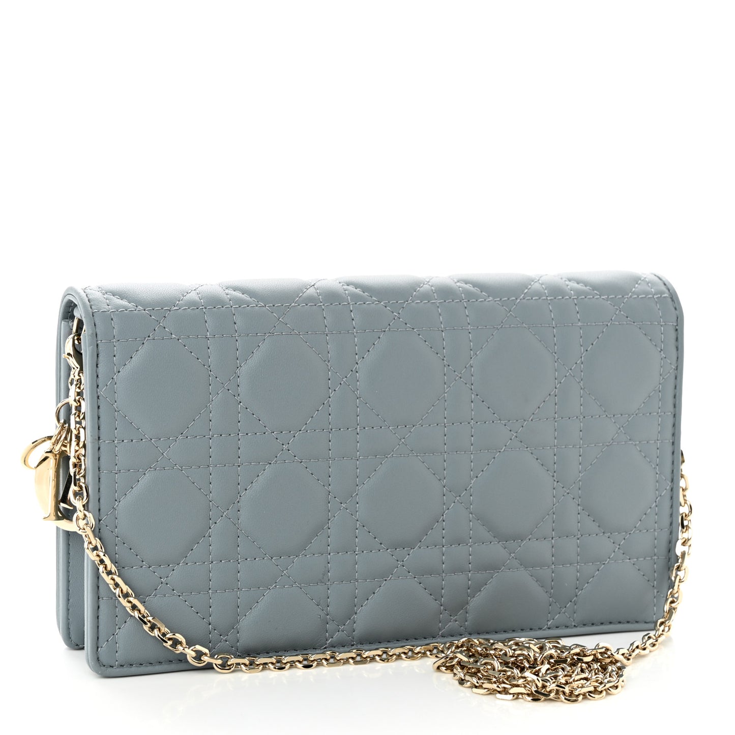 Lambskin Cannage Lady Dior Chain Wallet Cloud Blue