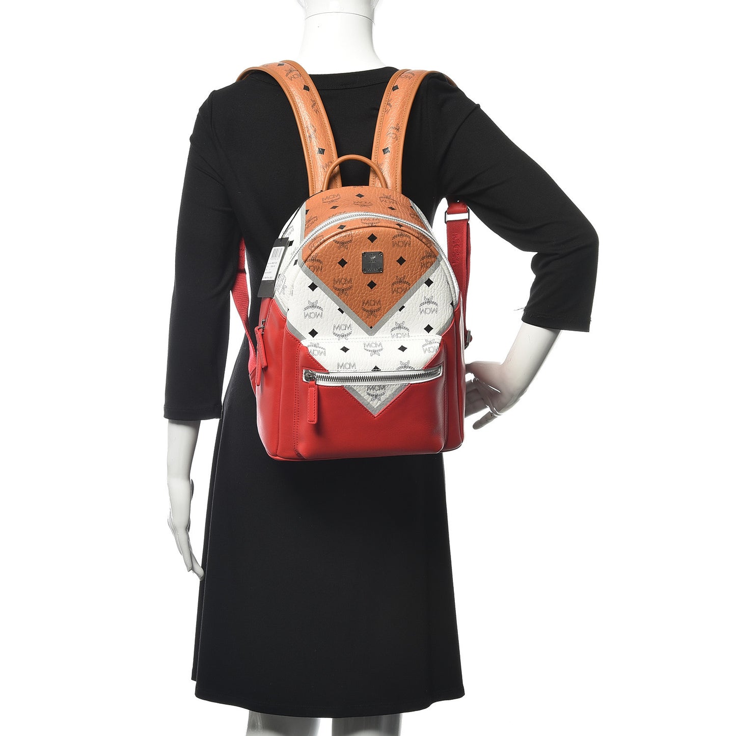 Visetos Chevron Colorblock Small Stark Backpack Cognac White Ruby Red
