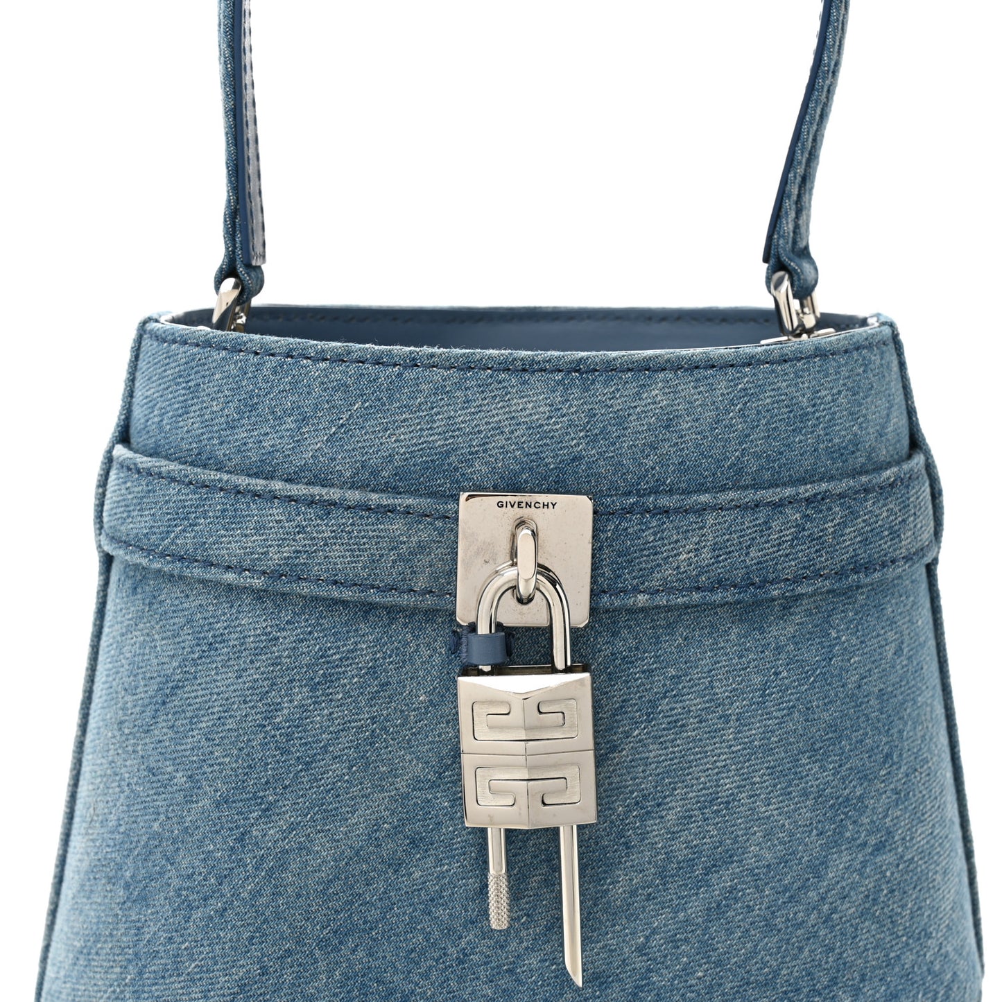 Denim Shark Lock Bucket Bag Medium Blue