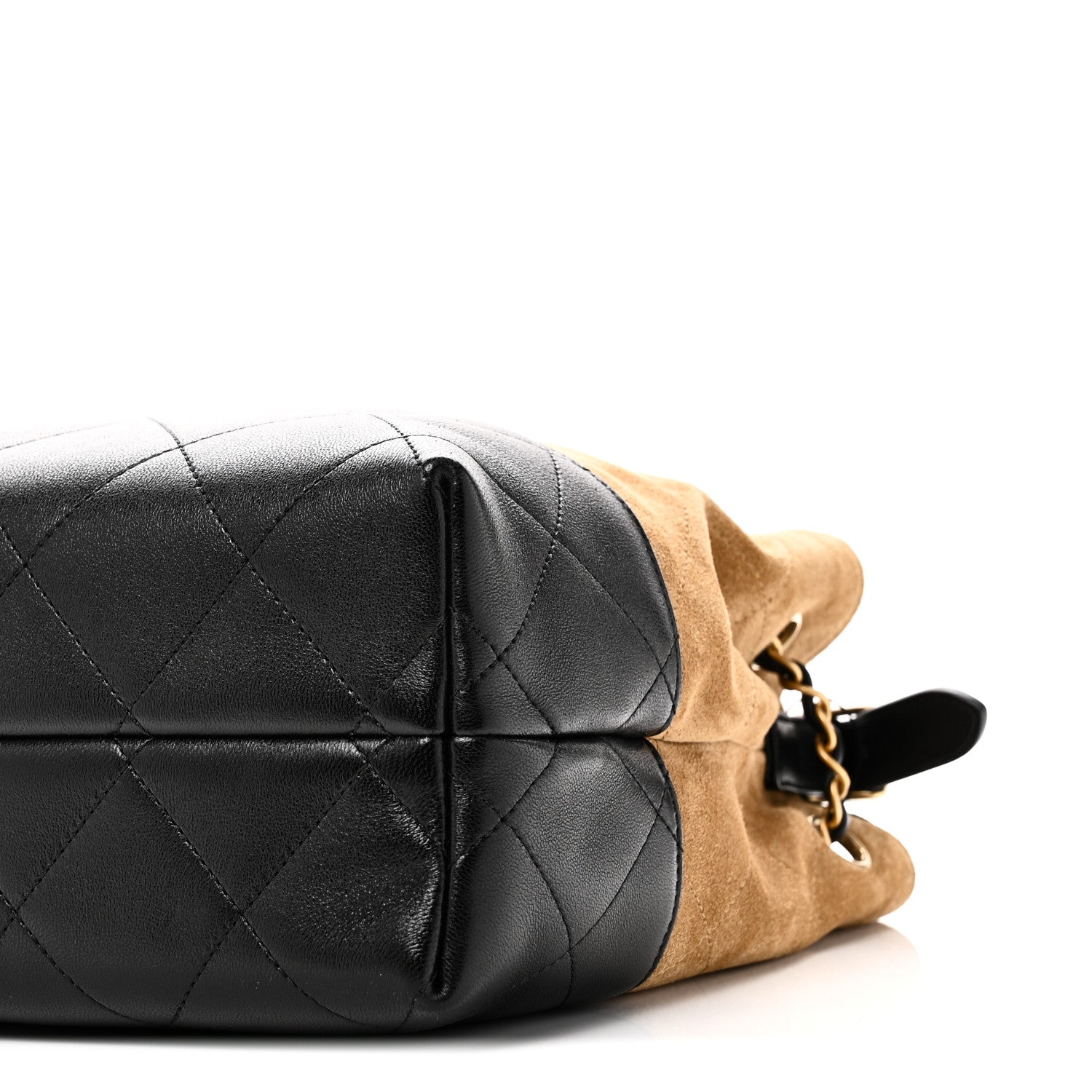 Chanel Suede Calfskin Shiny Lambskin Quilted Small Coco Base Shopping Bag Beige Black 10 of 11
