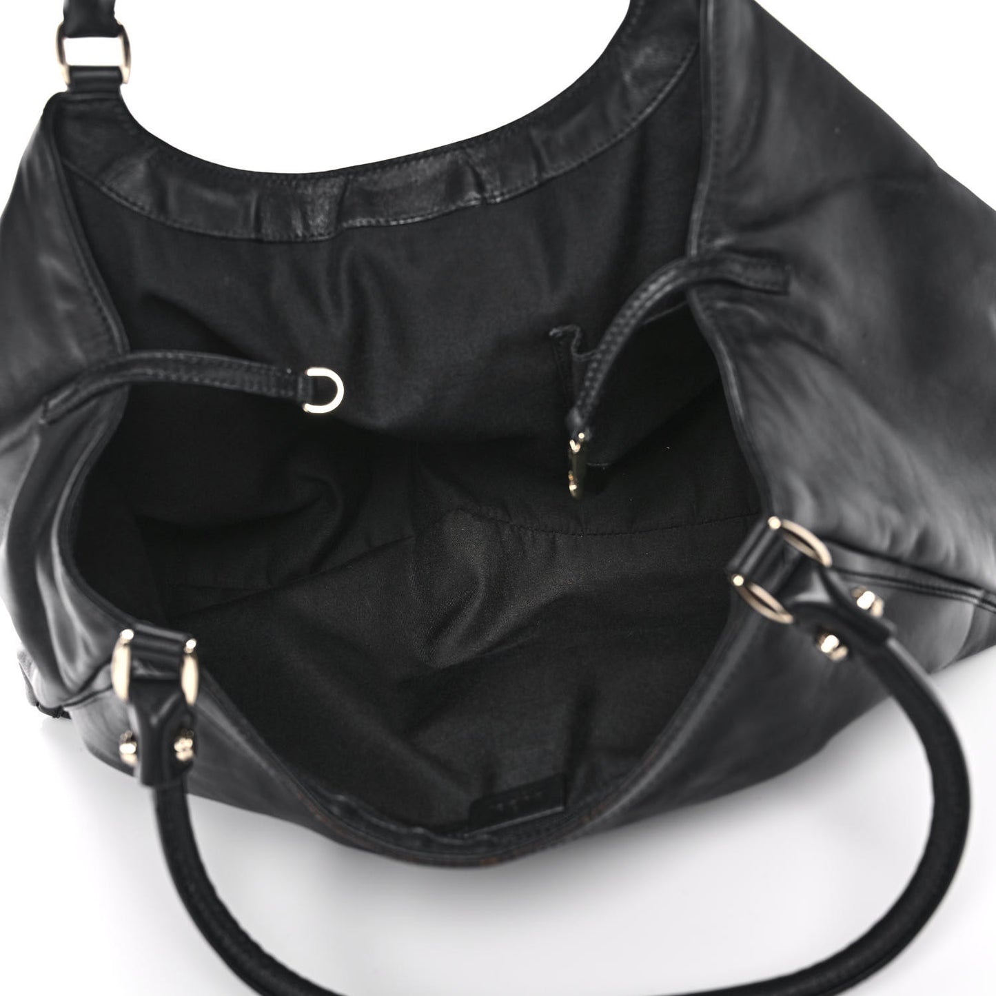 Calfskin Large D Gold Ring Shoulder Bag Black