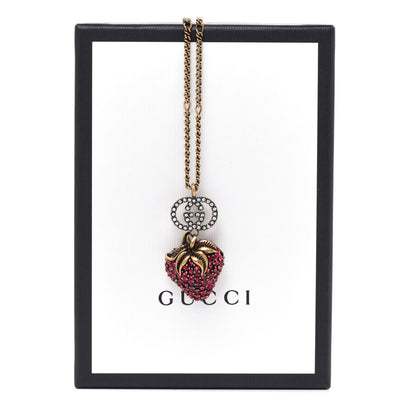 Gucci Crystal Embellished Strawberry Necklace Red Aged Gold 6 of 6