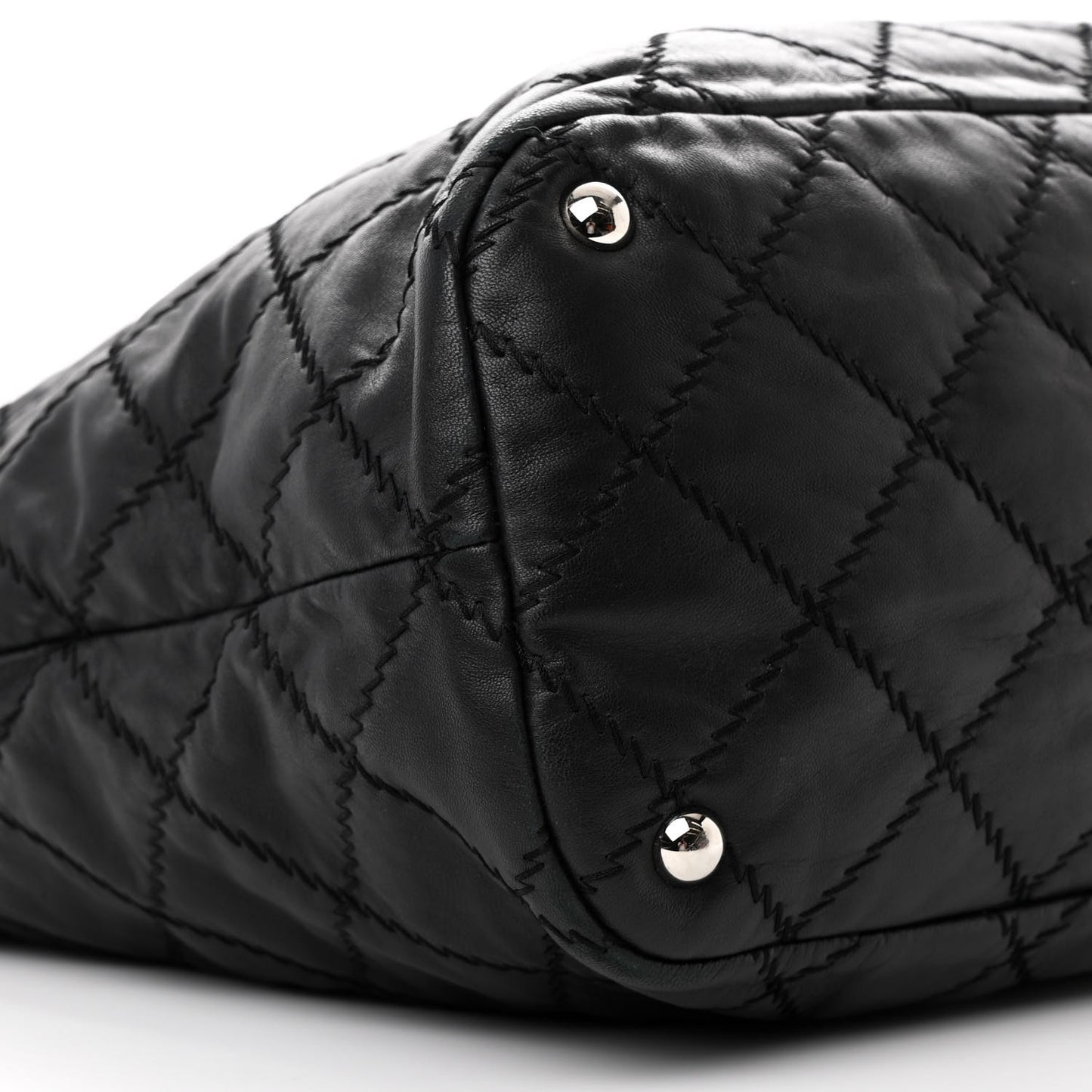 Lambskin Stitched Shopper Tote Black