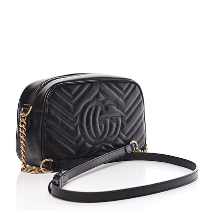 Gucci Calfskin Matelasse Small GG Marmont Chain Shoulder Bag Black 3 of 12