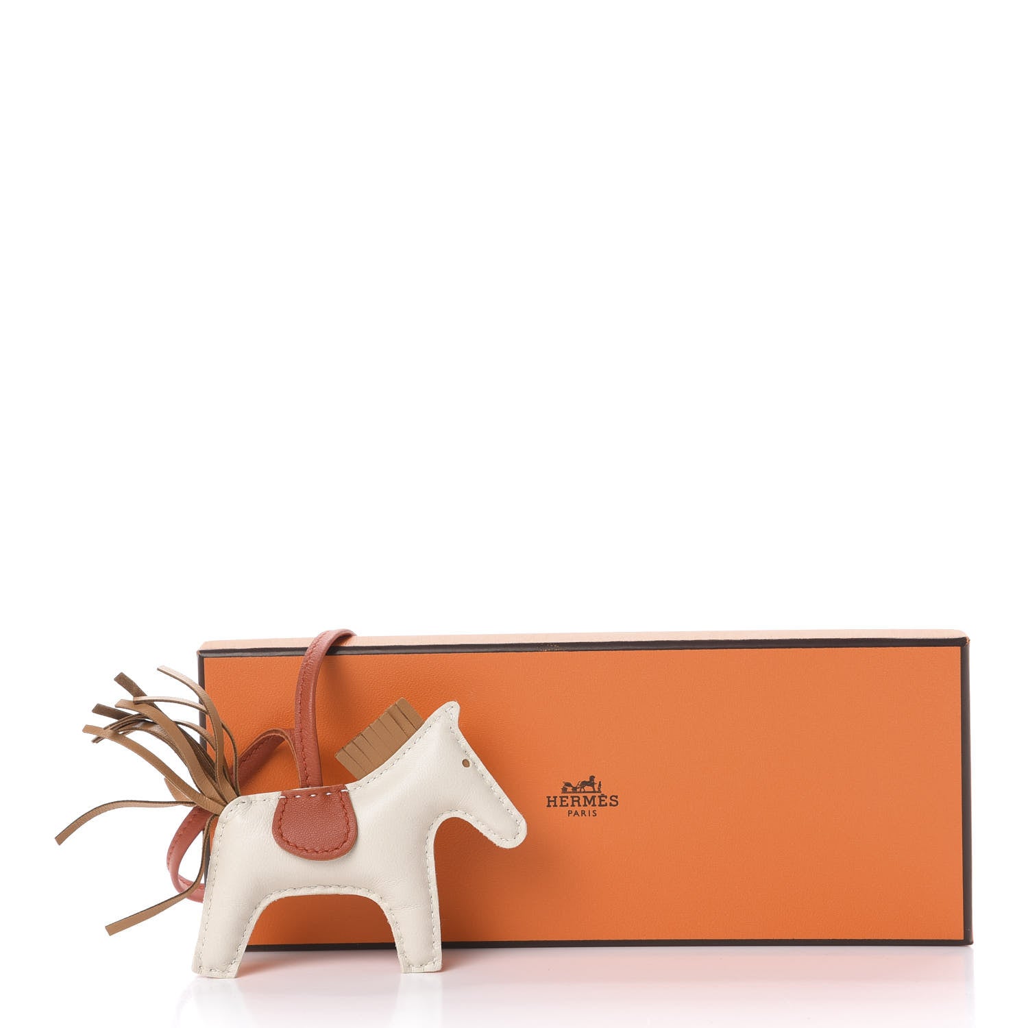 Hermes Milo Lambskin Grigri Rodeo Horse Bag Charm PM Craie Sesame Cornaline 3 of 3