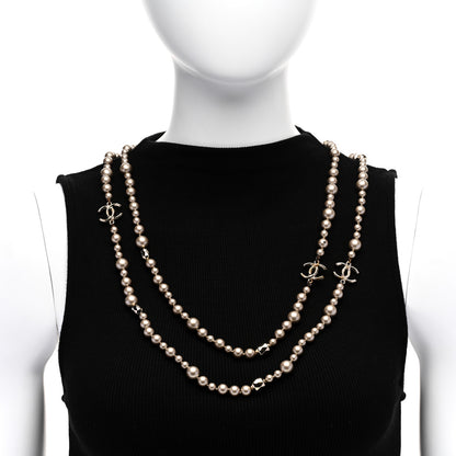 Chanel Pearl CC Long Necklace Gold Pearly Beige 2 of 5