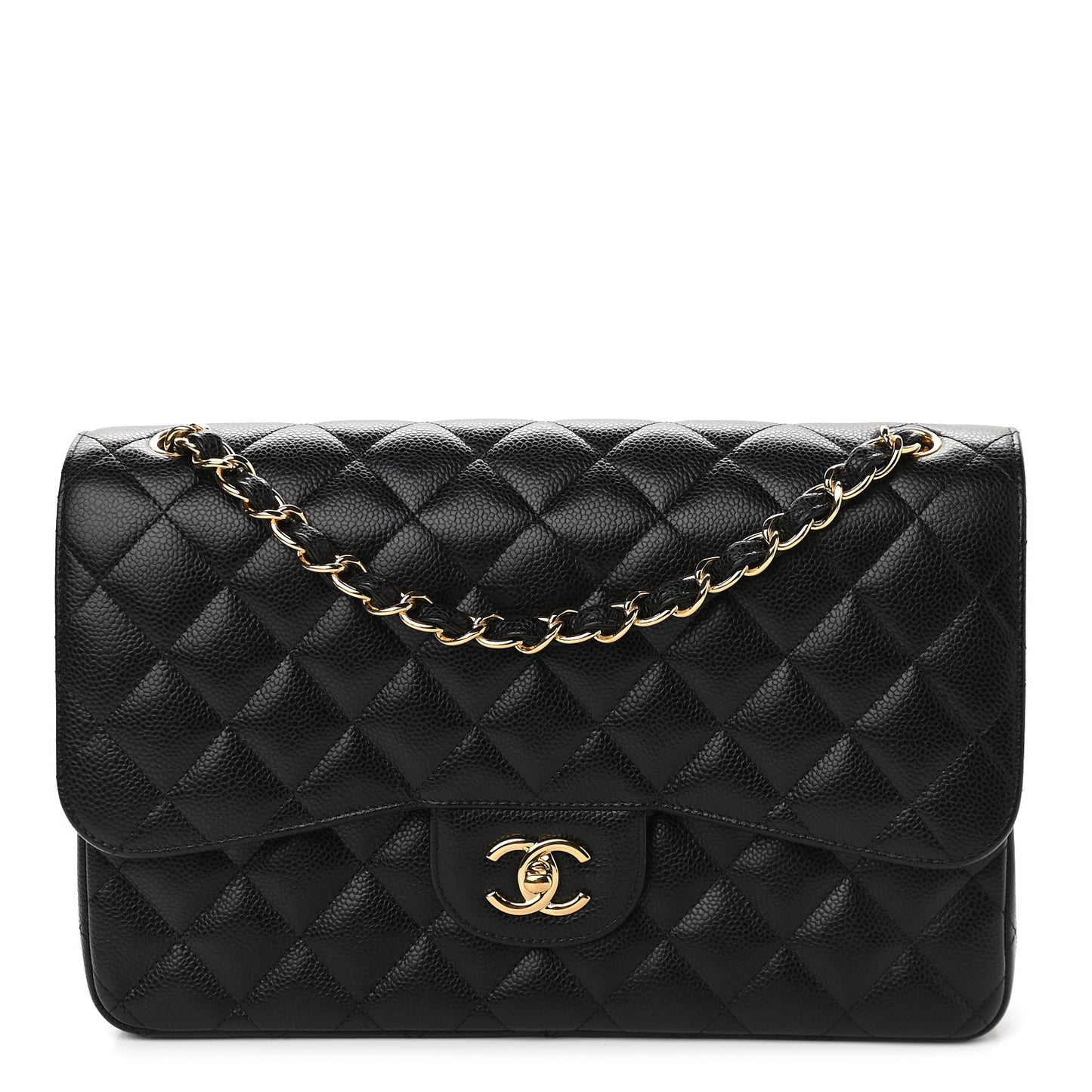 Caviar Quilted Jumbo Double Flap Black