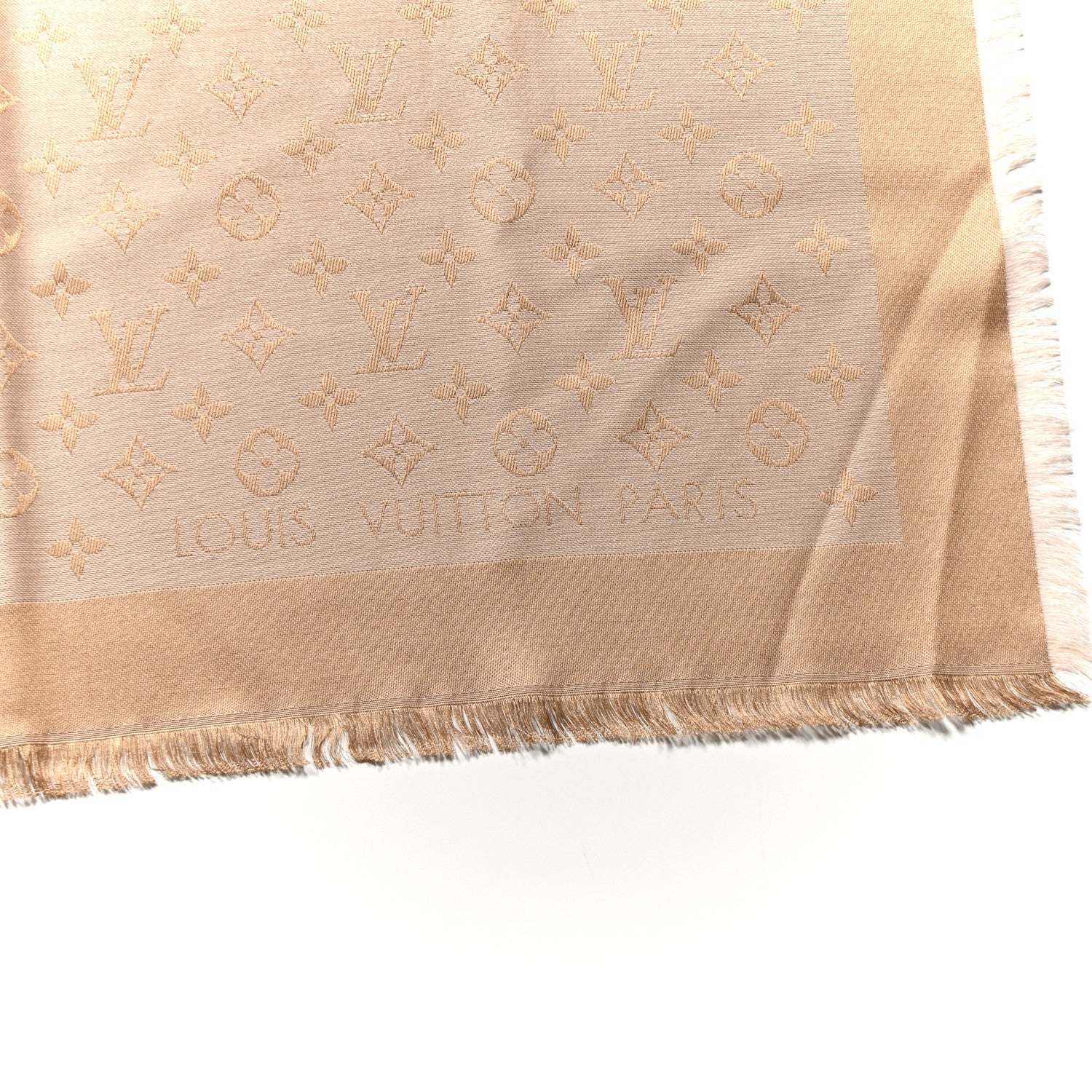 Louis Vuitton Silk Wool Monogram Denim Shawl Beige Rose 2 of 4