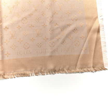 Louis Vuitton Silk Wool Monogram Denim Shawl Beige Rose 2 of 4