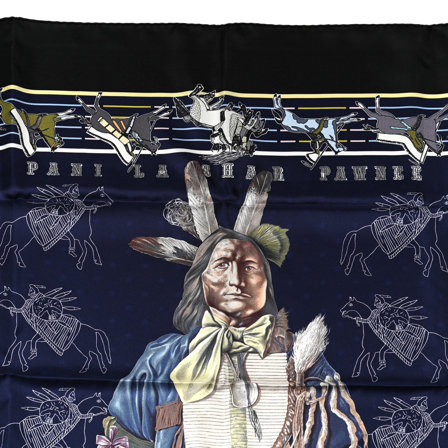 Silk Double Face Pani La Shar Pawnee Scarf 90 Black Marine