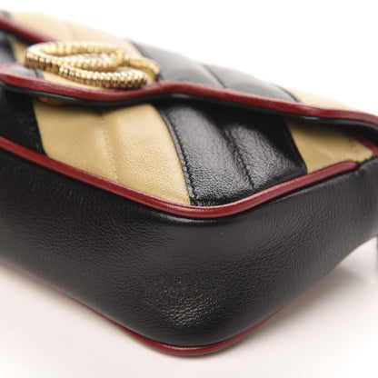 Gucci Vintage Effect Calfskin Matelasse Diagonal Striped Super Mini Torchon GG Marmont Shoulder Bag Black Beige 10 of 11