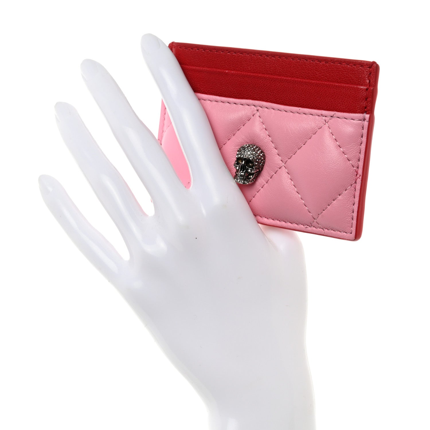 Alexander McQueen Lambskin Quilted Skull Card Holder Pastel Pink 2 of 9