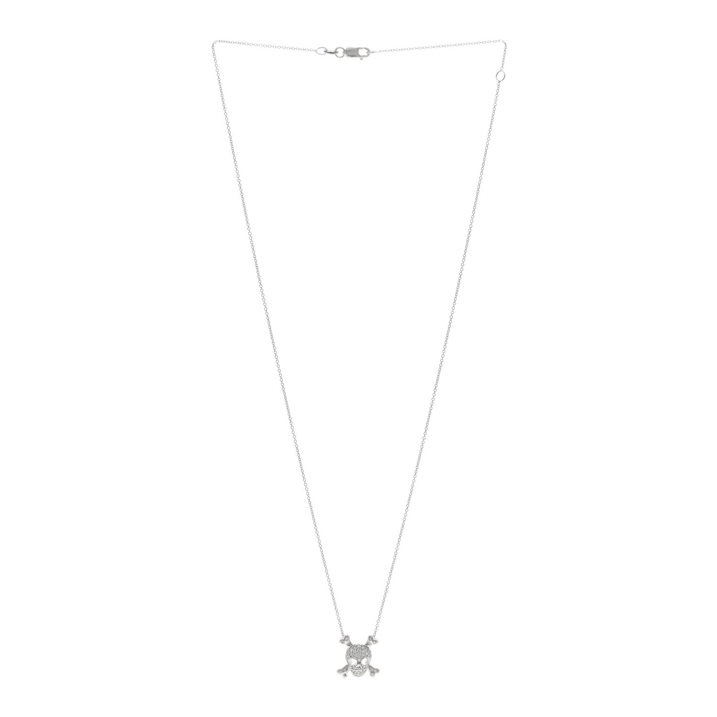 18K White Gold Diamond Tiny Treasures Skull and Crossbones Pendant Necklace