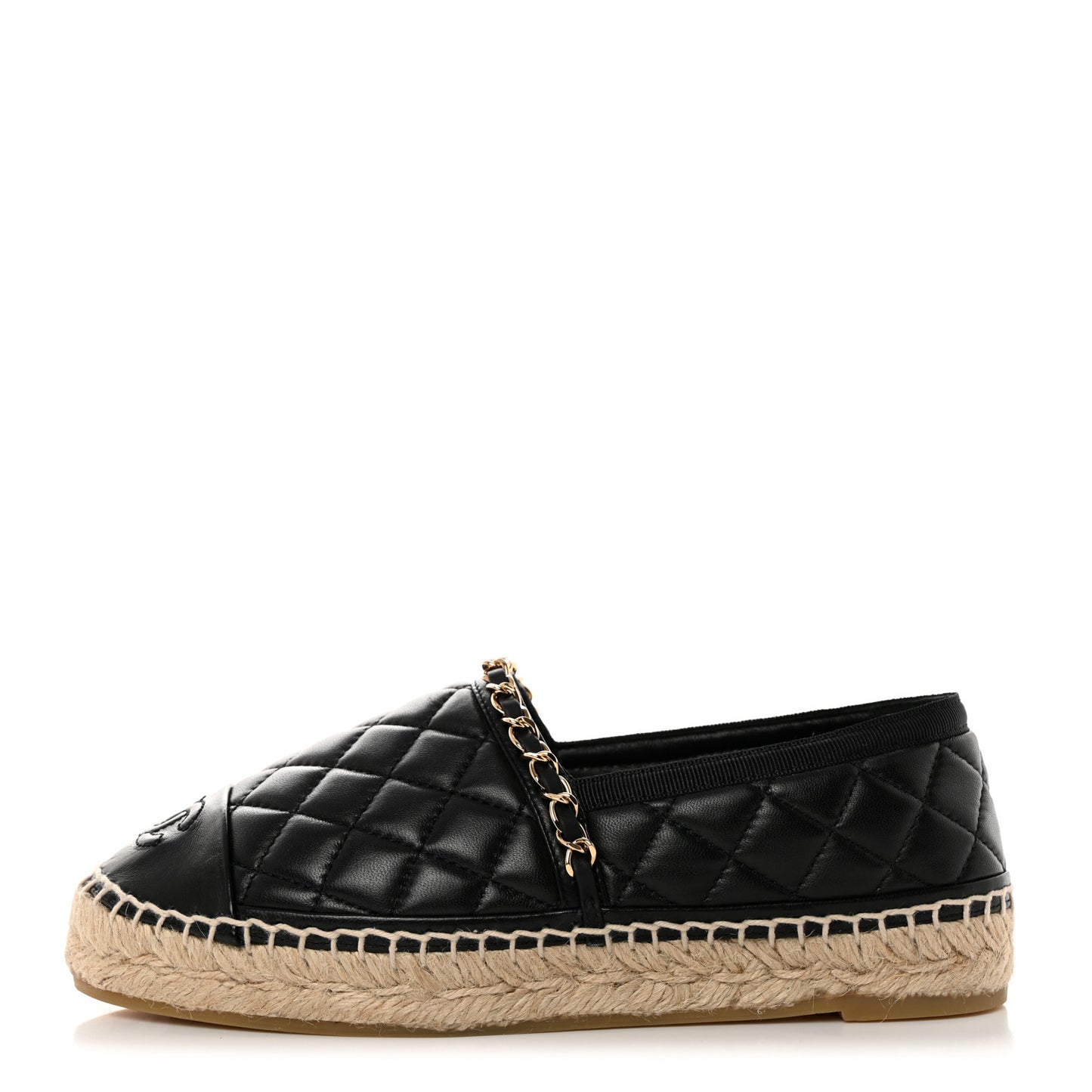 Lambskin Grosgrain Quilted CC Chain Espadrilles 35 Black