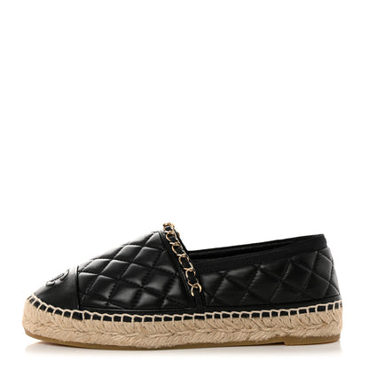 Chanel Lambskin Grosgrain Quilted CC Chain Espadrilles 35 Black 1 of 11
