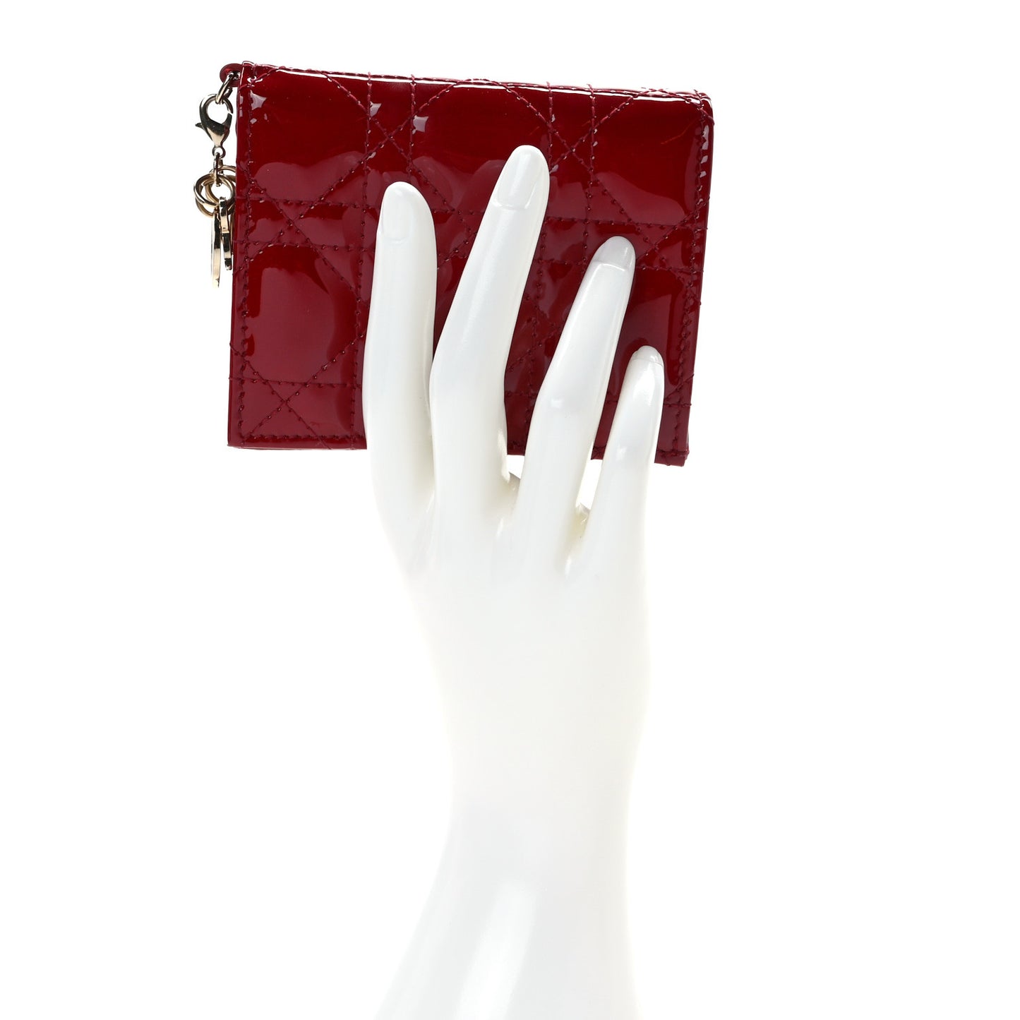 Patent Cannage Mini Lady Dior Wallet Cherry Red
