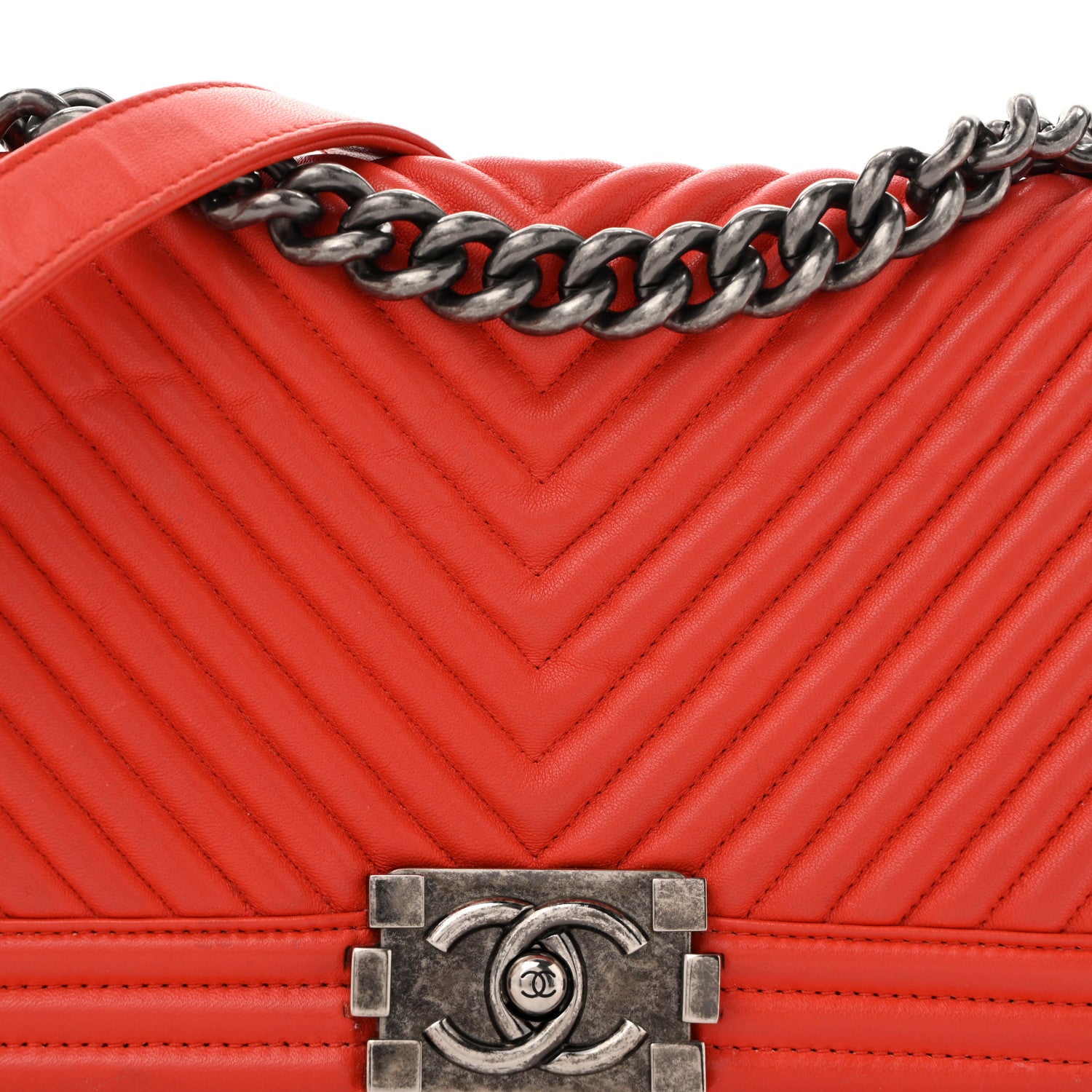 Chanel Wrinkled Lambskin Chevron Quilted Medium Boy Flap Orange 8 of 14