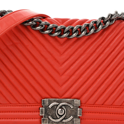 Chanel Wrinkled Lambskin Chevron Quilted Medium Boy Flap Orange 8 of 14