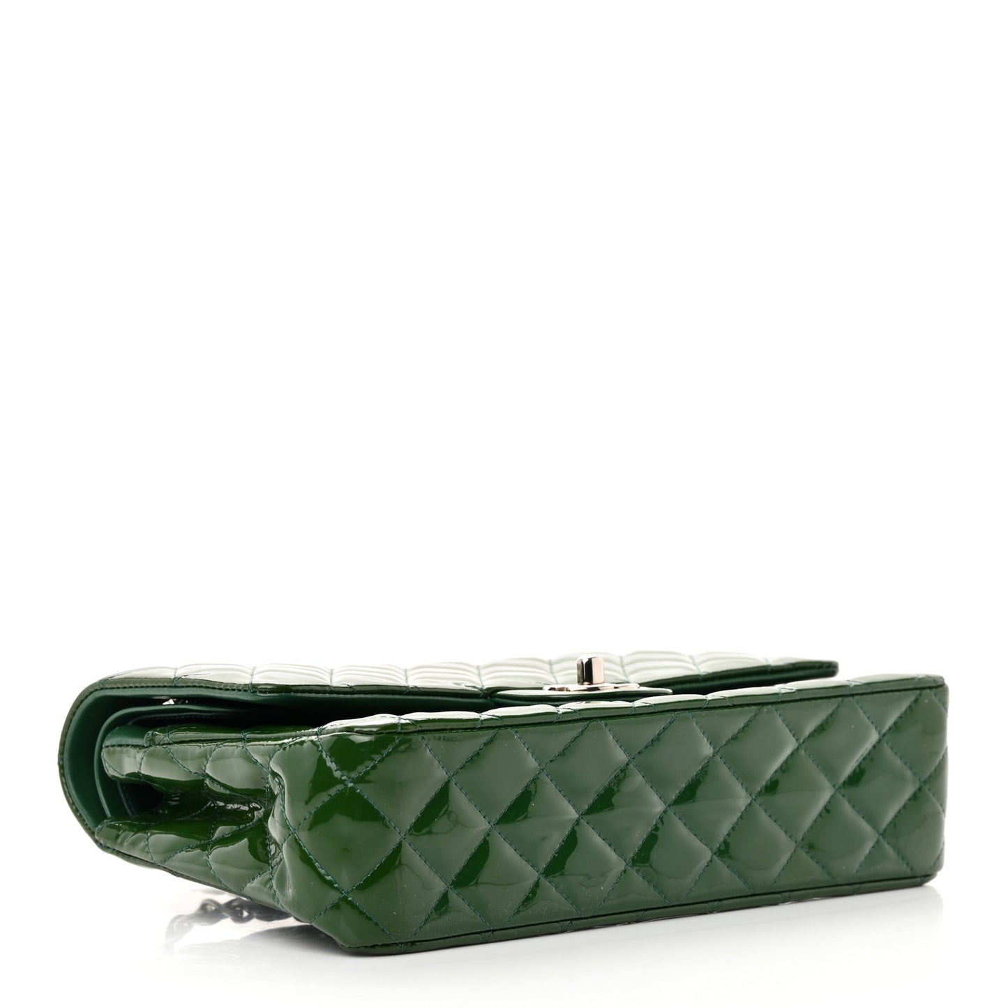 Patent Calfskin Quilted Medium Double Flap Green