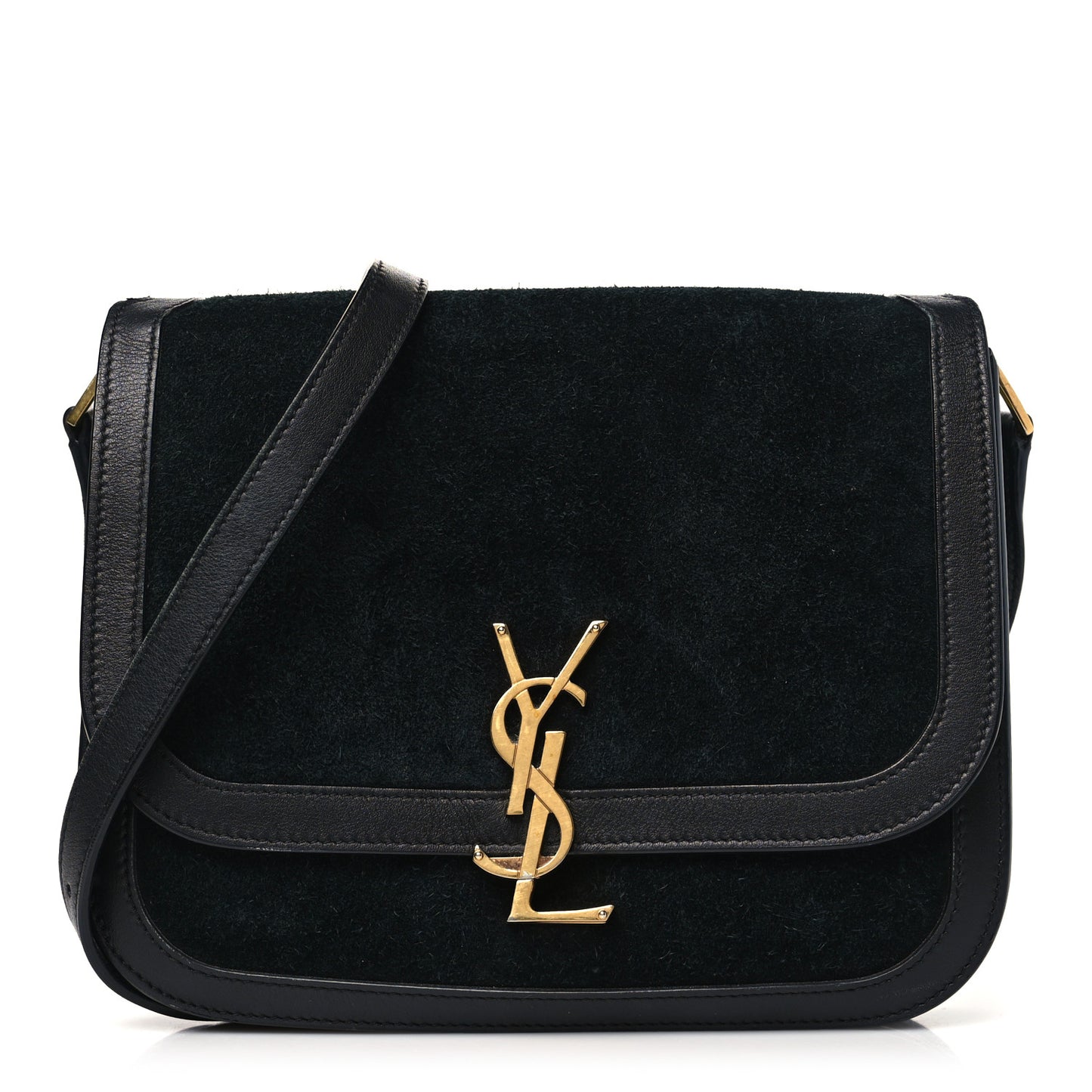 Suede Smooth Calfskin Monogram Medium Solferino Soft Satchel Black