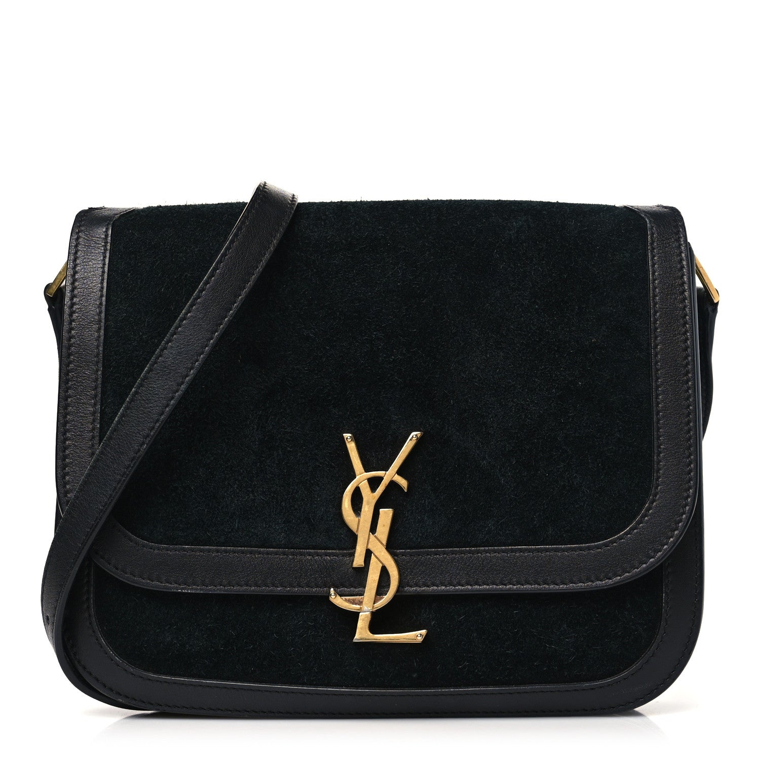 Saint Laurent Suede Smooth Calfskin Monogram Medium Solferino Soft Satchel Black 1 of 11