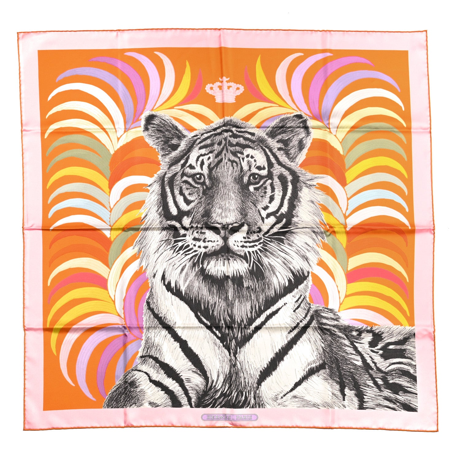 Hermes Silk Tiger Royal Double Face Scarf 90 Orange Rose Anthracite 1 of 4