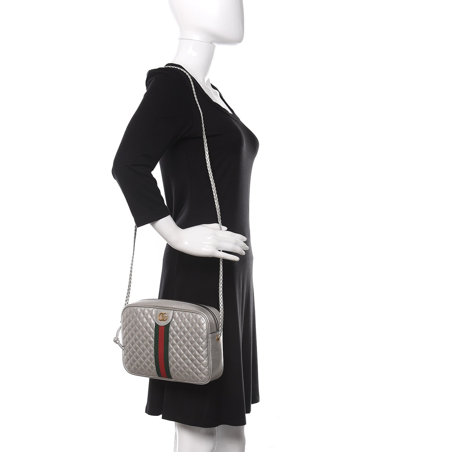 Gucci Laminated Nappa Web Trapuntata Small GG Shoulder Bag Argento 2 of 11