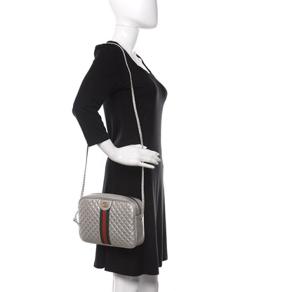 Gucci Laminated Nappa Web Trapuntata Small GG Shoulder Bag Argento 2 of 11