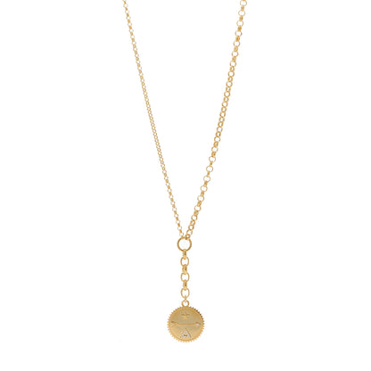 Foundrae 18K Yellow Gold Diamond Medium Dream Medallion Mixed Belcher Extension Chain Necklace 1 of 5